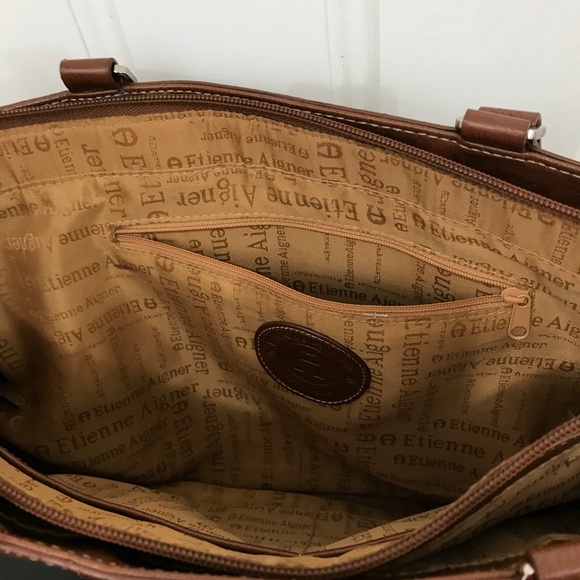 Etienne Aigner shoulder bag purse tan with brown - Picture 2 of 8